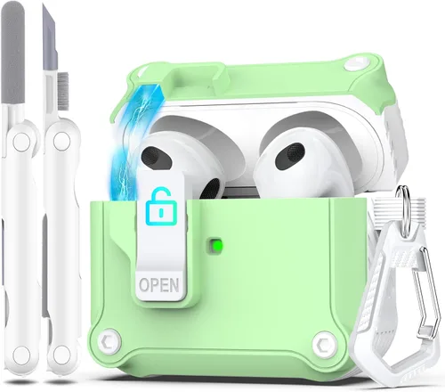 Miniatura 24 de R-fun - Funda para audífonos compatible con AirPods de 4.ª generación 2024, cubierta protectora de expulsión automática a prueba de caídas, puerto