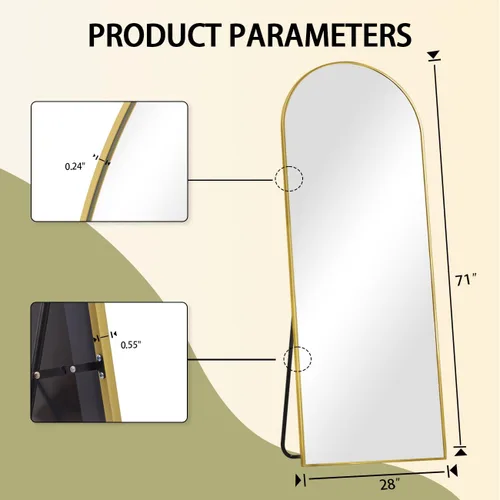Miniatura 6 de BEAUTYPEAK - Espejo de longitud completa de arco de 71 x 26 pulgadas, espejo de cuerpo completo con soporte para colgar o inclinar, espejo de pared