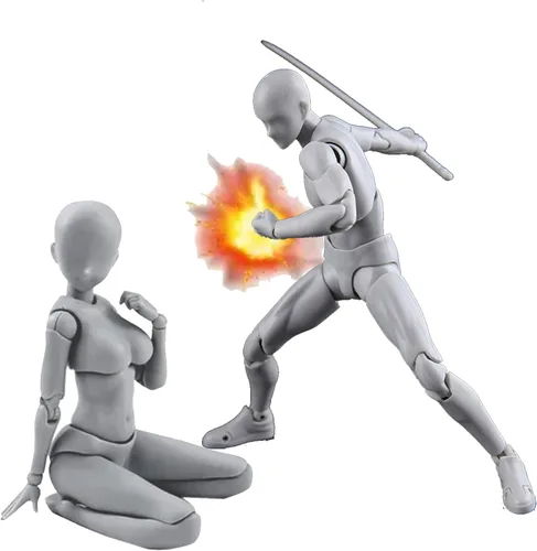 Figuras de Acción Modelo PVC (Color Gris) con Caja Modelos de Figuras para Dibujar para Artistas (Femenino+Masculino)
