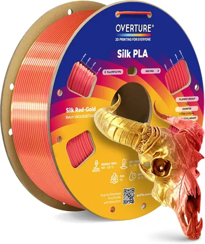 Miniatura 13 de OVERTURE - Paquete de filamento de seda PLA, sin obstrucciones, brillante, filamento metálico brillante para impresora 3D, carrete de 1 kg * 4