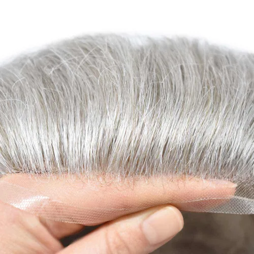 Miniatura 62 de Sistema de repuesto de cabello humano europeo con encaje frontal suizo para hombre, tupé para hombre, pieza de cabello, nudo blanqueado, línea #17