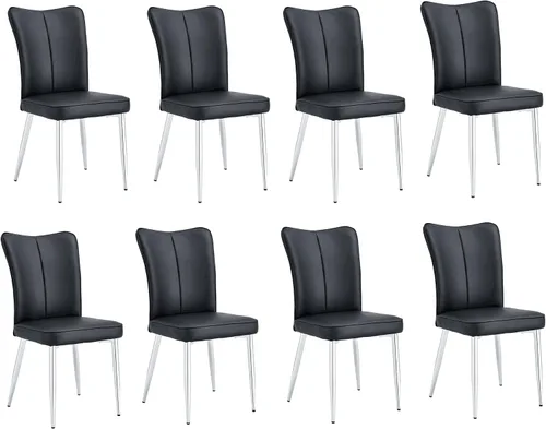 Miniatura 16 de Juego de 4 sillas de comedor modernas, juego de sillas de cocina de piel sintética, asiento tapizado acolchado grueso, sillas laterales negras sin