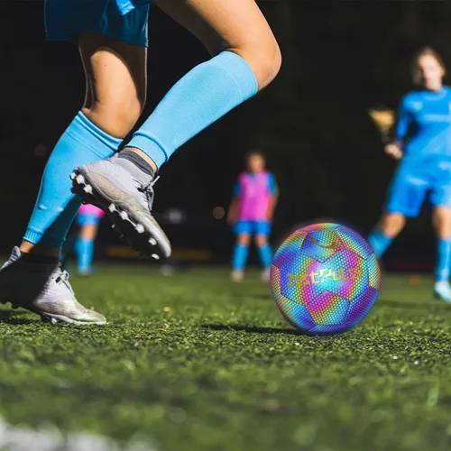 Miniatura 5 de Balón de fútbol holográfico reflectante tamaño 3, 4 y 5 para niños y adultos, alta visibilidad para juegos nocturnos y entrenamiento, regalo ideal