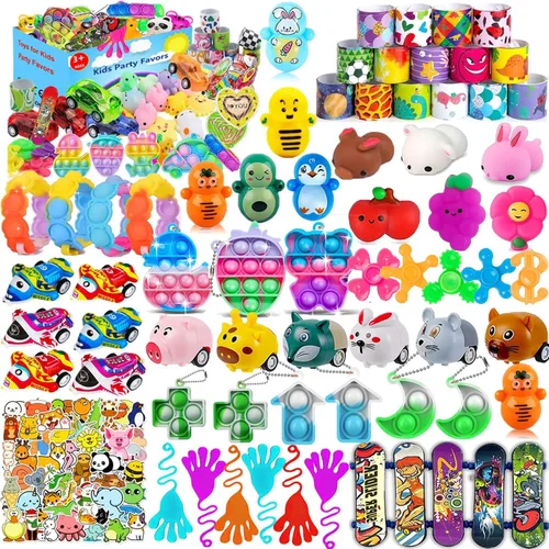 Mivanlin 117 Piezas Recuerdos de Fiesta para Niños 4-8 8-12, Juguetes Antiestrés Pop, Juguetes de Caja del Tesoro para Premios de Aula, Relleno de