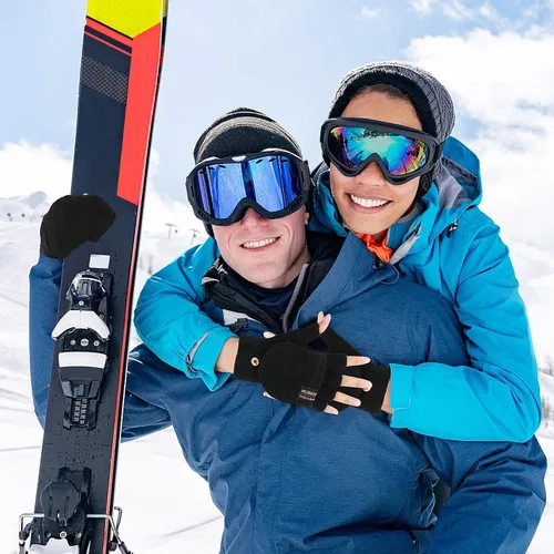 Miniatura 23 de THINP Guantes sin dedos para mujeres y hombres, guantes de invierno, guantes de lana cálida de punto sin dedos con tapa, guantes convertibles