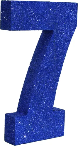 Miniatura 9 de TONIFUL Centro de mesa de madera número 0 con purpurina azul de 7.8 pulgadas, decoración de fiesta de cumpleaños azul, dígito 0 para cumpleaños