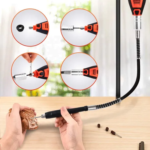 Miniatura 2 de Kit de herramienta giratoria GOXAWEE con 180 accesorios para herramienta giratoria y eje flexible y pinza universal, 5 velocidades variables, Naranja