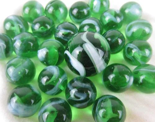 ~25 canicas de vidrio bosque encantado translúcido verde/remolino blanco estilo clásico paquete de juego (24 jugadores, 1 tirador) decoración del