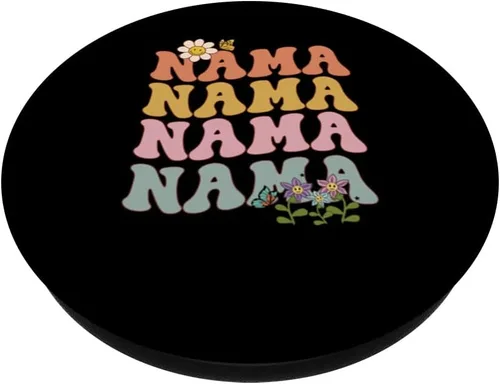 Miniatura 2 de Nama pregnancy announcement surprise Grandma groovy wavy PopSockets Swappable PopGrip