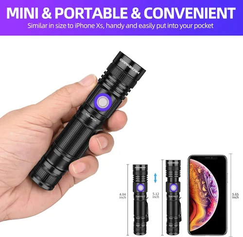 Miniatura 6 de DARKBEAM Linterna UV 365nm y 395nm Luz Negra Recargable USB, Lámpara de Wood Luz Negra Ultravioleta LED Portátil - Detector para Orina de Mascotas