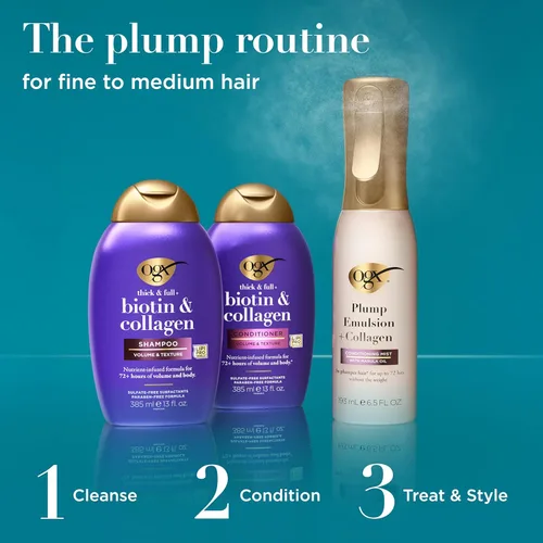 Miniatura 7 de OGX Espeso y Abundante + Biotina y Colágeno para Volumen y Cuerpo del Cabello, Champú y Acondicionador Voluminizador Sin Sulfatos para Cabello Fino
