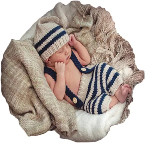 Miniatura 7 de Accesorios de fotografía para bebés recién nacidos, accesorios para sesión de fotos, trajes de ganchillo de punto unisex lindo sombrero pantalones