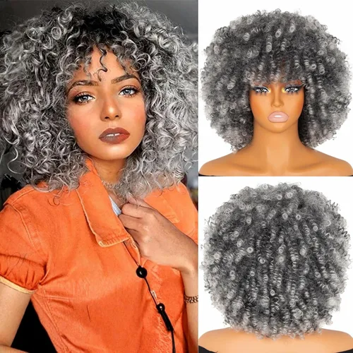 Miniatura 9 de Pelucas Afro para Mujeres Negras Pelucas Afro Rizadas de los 70s Suaves de Aspecto Natural Esponjosas y Saltarinas Pelucas Afro Negras Cabello