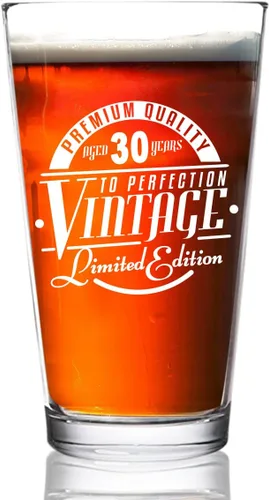 Vaso de cerveza de 30 años de edición vintage para hombres y mujeres (30 aniversario) de 16 onzas, vasos de cerveza de pinta de feliz cumpleaños