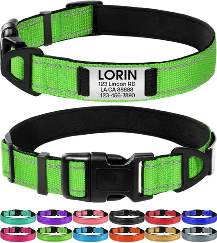 Miniatura 16 de Joytale Collares para perros personalizados, collar de nailon reflectante con placa de nombre grabada, personalizado para perros medianos, verde