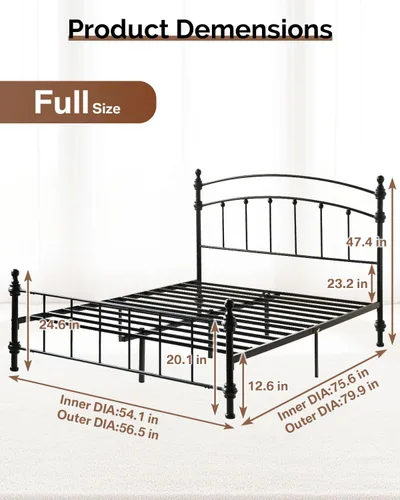 Miniatura 2 de Base de cama de plataforma de metal con cabecera arqueada, marcos de cama resistentes y resistentes, columna romana de lujo retro, fácil montaje,