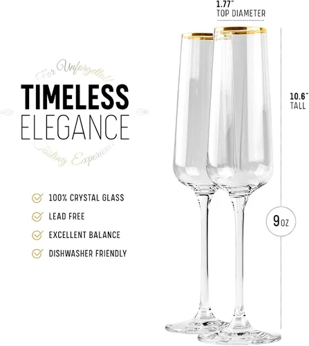 Miniatura 5 de Vasos de regalo de champán con borde dorado, juego de 2, copas cuadradas de cristal para brindis para novia y novio, boda, aniversario, cumpleaños