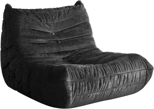Miniatura 19 de Puf para adultos, silla puf grande, sillón con relleno de espuma viscoelástica para el hogar, apartamento o sala de juegos, gris afelpado Felpa gris