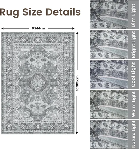Miniatura 2 de Rugland Alfombras de Área 8x10 - Alfombra Lavable Resistente a las Manchas, Alfombras con Respaldo Antideslizante para Sala de Estar, Alfombras