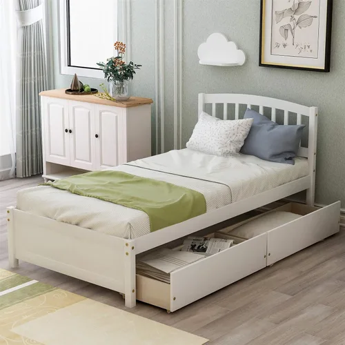 Miniatura 11 de Harper & Bright Designs Cama individual con cajones, marco de cama de madera con cabecero y estribo, plataforma de madera para niños, niñas, niños