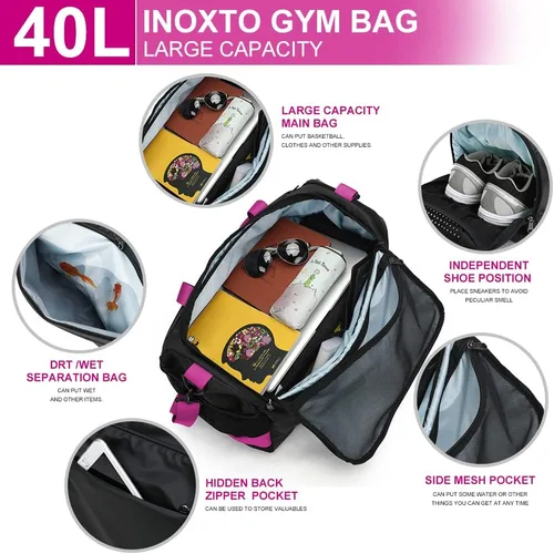 Miniatura 2 de Sports Gym BagINOXTO Travel Duffel Bag with Dry Wet Pocket And Shoe CompartmentFor Women and Men40L Fitness Waterproof Weekender Bag For Swim Sports