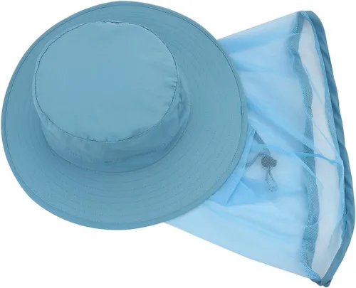 Miniatura 3 de Sombrero de pesca Sombrero de protección solar Red de cabeza de mosquito para exteriores Sombrero de cubo con malla de red oculta azul (Airy Blue)