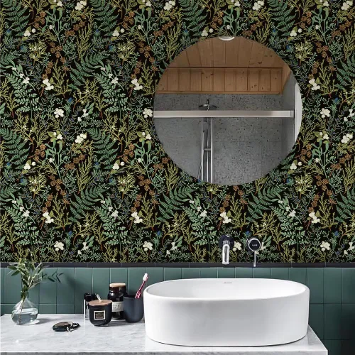Miniatura 4 de Papel tapiz floral bohemio de 17.5 x 118 pulgadas, para despegar y pegar, papel de pared de hojas verde oscuro, papel de contacto autoadhesivo
