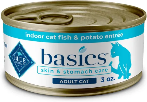 Blue Buffalo Basics - Alimento húmedo para gatos adultos sin granos, cuidado de la piel y el estómago, dieta de ingredientes limitados, receta de
