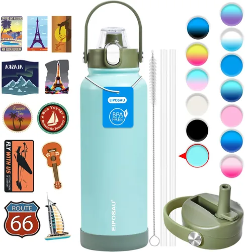Miniatura 23 de Botella de agua aislada con tapa, bota y calcomanías, botella de acero inoxidable de 24 onzas, sin sudor, mantiene el frío las 24 horas, botella