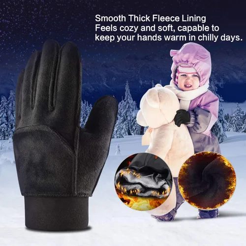 Miniatura 2 de Guantes de invierno para niños, resistentes al agua, con forro suave, para pantalla táctil, para niños y niñas, de 3 a 15 años, color negro