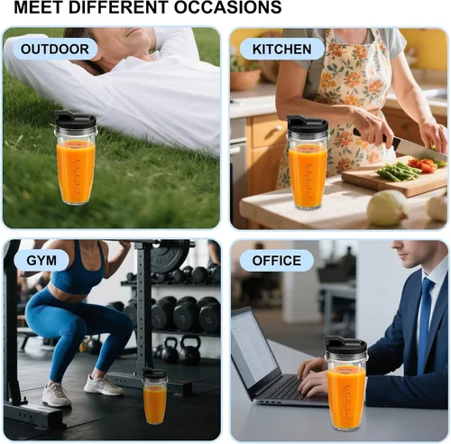 Miniatura 8 de Paquete de 2 vasos de licuadora de repuesto para Ninja, vasos de licuadora de 24 onzas con tapas para llevar, compatibles con Nutri Ninja Auto IQ