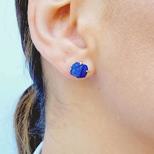 Miniatura 141 de Natural raw gemstone stud earrings with white gold over 925 sterling silver, 6 to 7mm rough genuine quality birthstone gift for her, Uniquelan