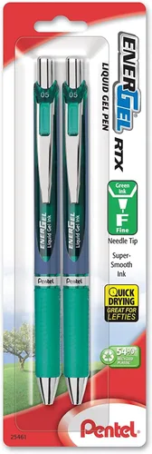Miniatura 10 de Pentel Pluma de tinta de gel, bolígrafo retráctil EnerGel RTX, 0.5mm, punta fina, punta de aguja, tinta violeta (BLN75BP2V)