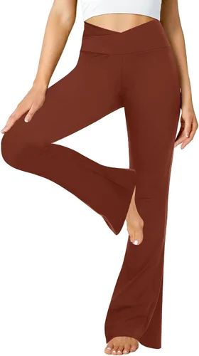 Miniatura 29 de ZOOSIXX Pantalones de yoga acampanados para mujer, leggings cruzados suaves con corte de bota