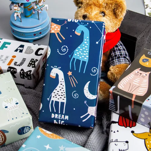 Miniatura 3 de WRAPAHOLIC Hoja de papel de regalo, 12 hojas con bonito diseño de animales para cumpleaños, vacaciones, fiestas, baby shower, 17.5 x 39.3 pulgadas