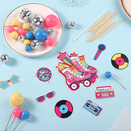 Miniatura 3 de 31 adornos para tartas de patinaje, decoración retro de los años 80 y 90 para tartas, temática de hip hop, decoración de fiesta de patinaje rodante