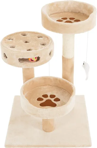 Miniatura 7 de Árbol para gatos - Condo de torre alta de 3 niveles con 2 posaderos para dormir, poste de rascador de cuerda de sisal, ratón colgante y juguete