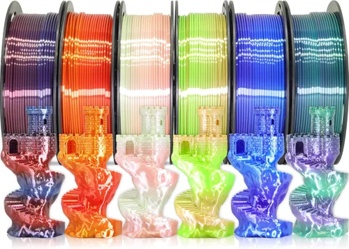 Miniatura 14 de MIKA3D 6 carretes de filamento para impresora 3D bicolor de 1.75mm, paquete de filamento de seda PLA, seda