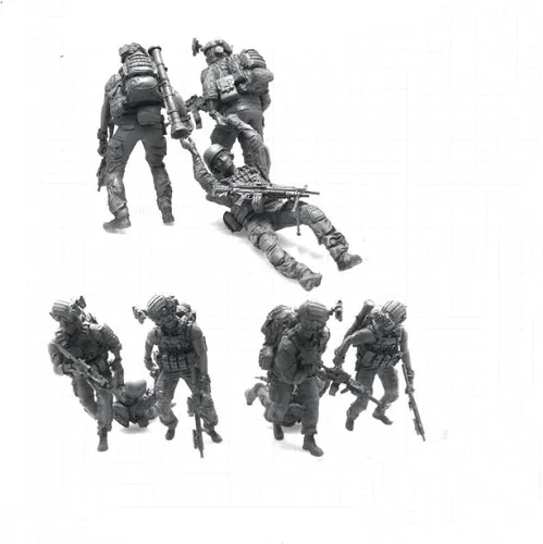 Miniatura 4 de Risjc 1/35 Tema militar Comando de Rescate Camaradas en armas Kit de modelo de resina (3 personas, sin base) sin montar y sin pintar Mini soldado