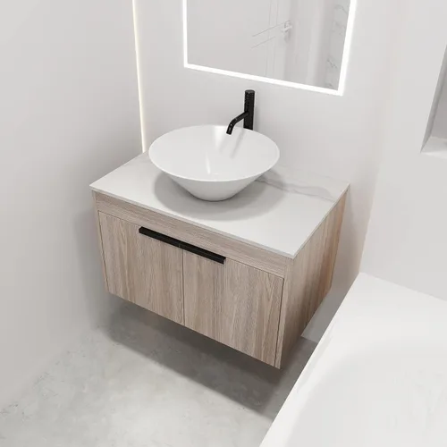Miniatura 11 de Combinación de tocador de baño de 30 pulgadas con lavabo, moderno tocador flotante montado en la pared con lavabo de cerámica y puerta de cierre