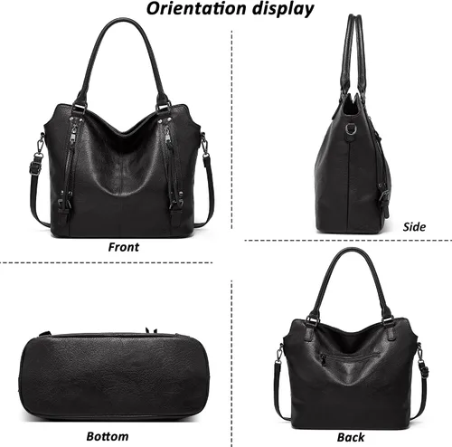 Miniatura 7 de TANTOMI Bolsos de mano para mujer, bolso cruzado grande de cuero, bolso de hombro con cartera correas ajustables Negro