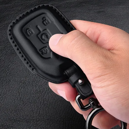 Miniatura 6 de Tukellen Compatible con funda de llave de cuero Chevrolet con llavero, compatible con Silverado GMC Sierra 2019 2020 2021, Negro