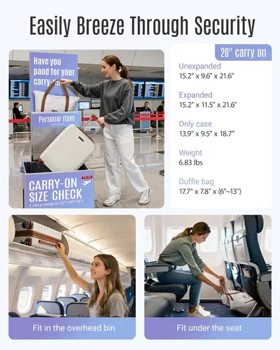 Miniatura 4 de LIGHT FLIGHT Conjuntos de equipaje expandibles de 3 piezas, maleta dura, Beige