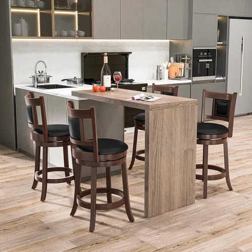 Miniatura 8 de Giantex Juego de 2 taburetes de bar giratorios de 25.5 pulgadas de altura de mostrador con respaldo ergonómico, asiento acolchado suave, patas