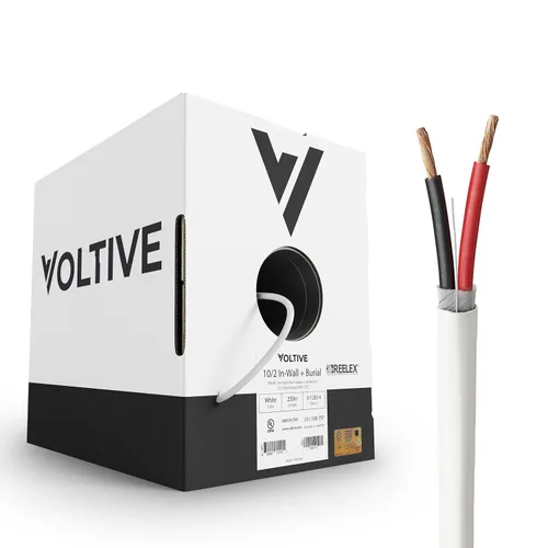 Miniatura 18 de Voltive Cable de altavoz 10/2, CL3 en pared y entierro directo, negro, 100 pies - 10 AWG, 2 conductores, cobre trenzado sin oxígeno, listado UL
