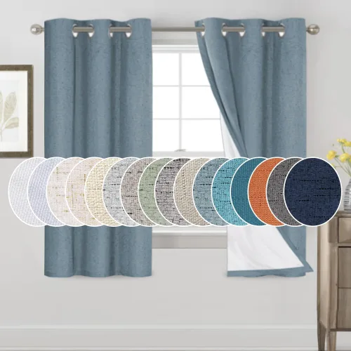 Miniatura 101 de Primitive - Cortinas opacas 100 % de lino texturizado natural para dormitorio, sala de estar, cortinas para ahorra energía, tela de arpillera