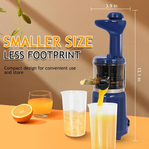 Miniatura 5 de CAYNEL Jugo de prensa en frío compacto y portátil, exprimidor lento con embudo de entrada extra ancho de 1.77 pulgadas para frutas y verduras, Azul