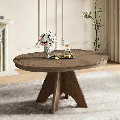 Miniatura 11 de JUSTONE Juego de mesa de comedor redonda de 5 piezas para 4, mesa redonda extensible con 4 sillas modernas con respaldo cruzado, juego de mesa