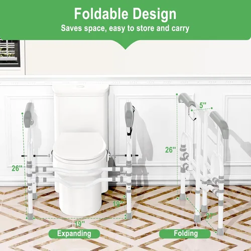 Miniatura 7 de Rieles de seguridad plegables para inodoro para personas mayores, marco de seguridad de inodoro ajustable en altura, riel de baño resistente