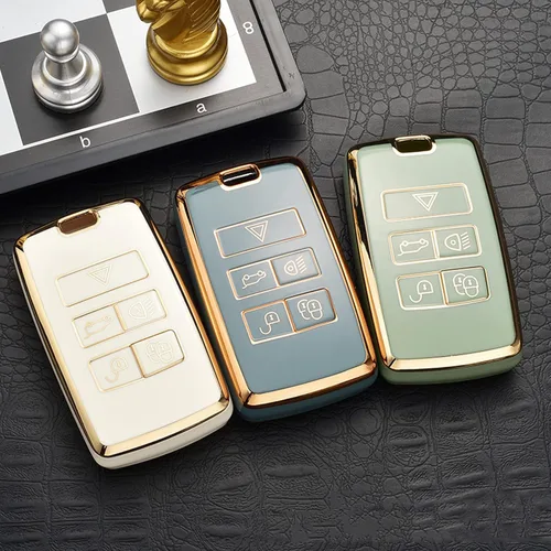 Miniatura 7 de SANRILY Funda para llavero de TPU con borde dorado para Land Range Rover Discovery Rover Sport 2018 2019 y Jaguar XF 2021, accesorios para llaves